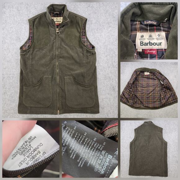 Barbour Vest Mens Large Green Dunmoor Gilet Fleece Sporting Shooting Zip Lined - Picture 1 of 12